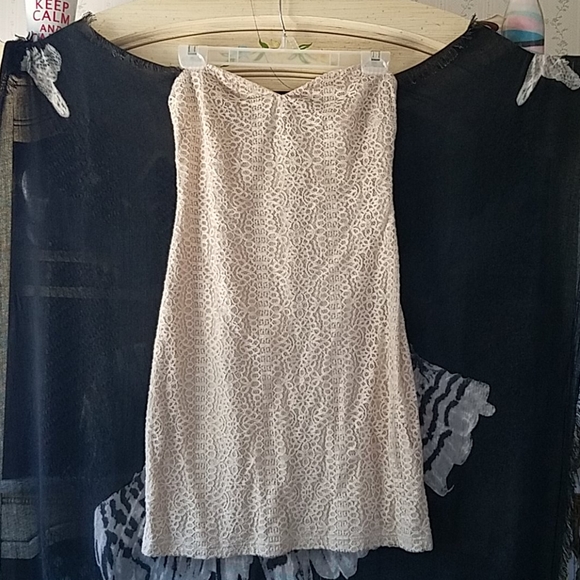 Sparkle & Fade Cream Lace Strapless Mini Dress - Picture 2 of 7